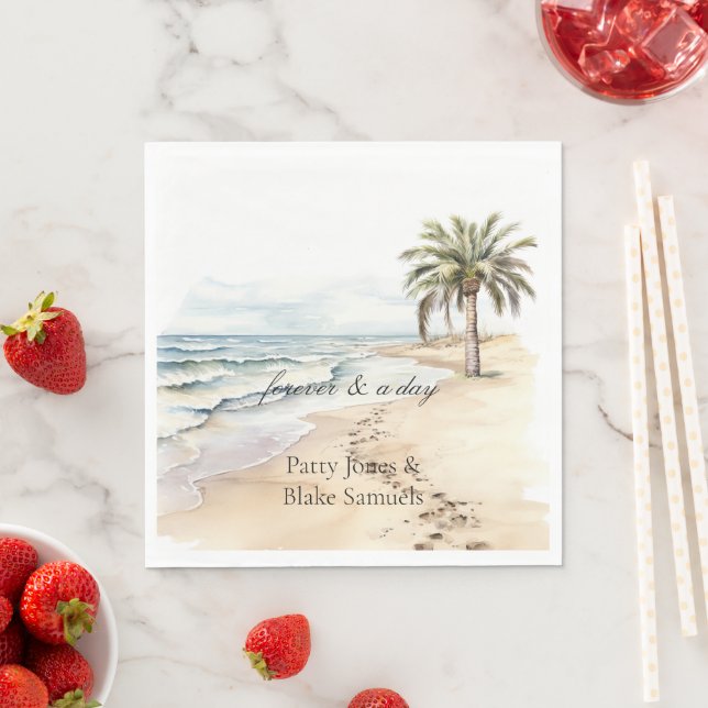 Beach Ocean Palm Tree Wedding Napkin (Insitu)