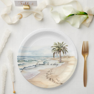 Beach Ocean Palm Tree Wedding Paper Plate