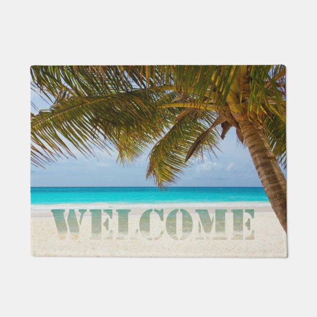 Beach, Ocean, Palm  ,Welcome Doormat (Front)