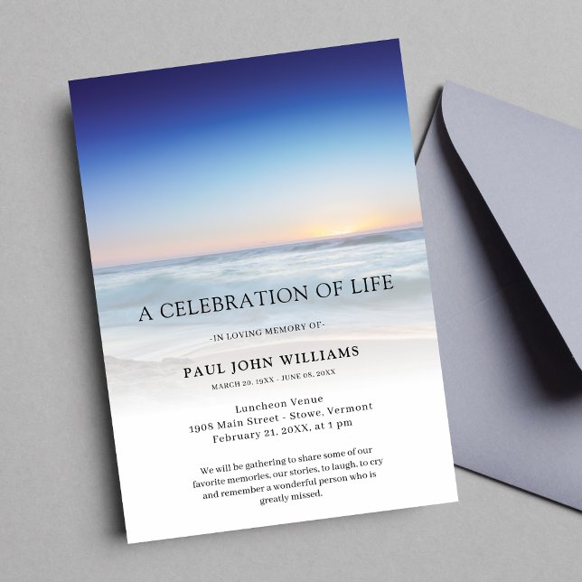 Beach Ocean Photo Celebration of Life Funeral Invitation (Beach Celebration of Life)