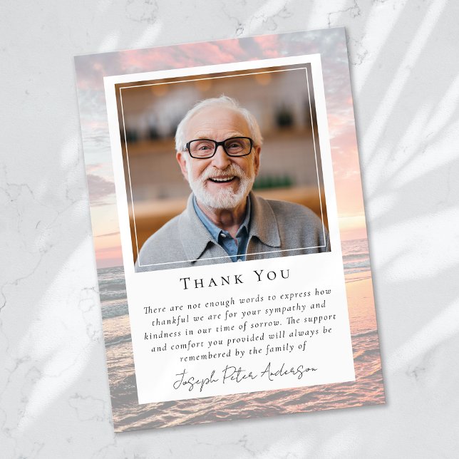 Beach Ocean Photo Keepsake Funeral Memorial Thank You Card (Creator Uploaded)