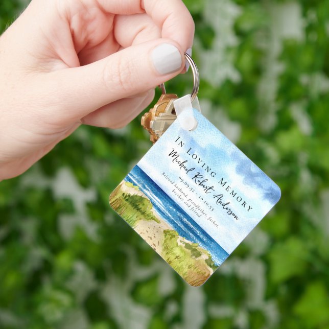 Beach Ocean Photo Memorial Funeral Favour Keychain (Hand)