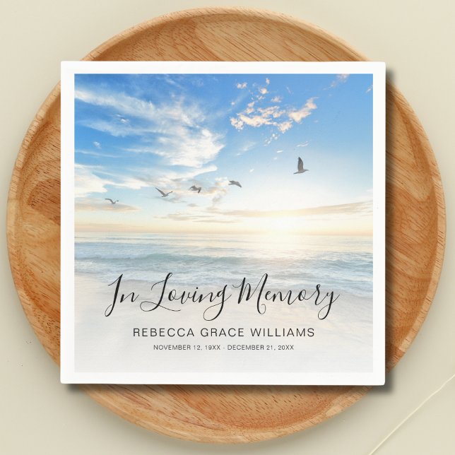 Beach Ocean Photo Memorial Funeral  Napkin (Beach Memorial Napkins)