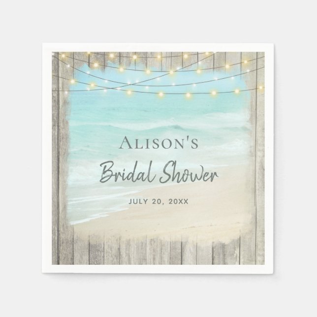 Beach Ocean Rustic Wood Bridal Shower Napkin (Front)