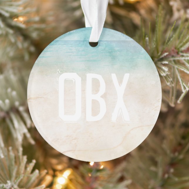 Beach Ocean Sand INITIALS Blue Photo Keepsake Ornament (Tree)