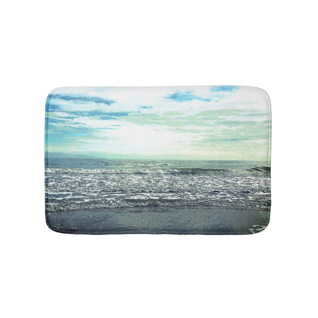 Beach Ocean Sea Abstract Blue Grey Green Fine Art Bath Mat (Front)