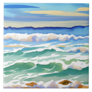 Beach Ocean Sea Design 300 Blue Green Tile