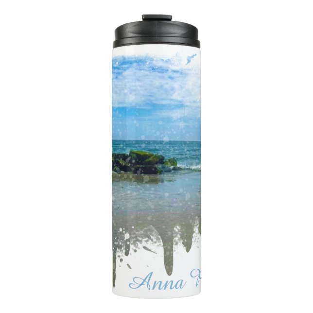 *~* Beach Ocean Sea Nautical Abstract Drip Thermal Tumbler (Front)