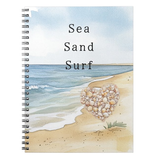 Beach Ocean Sea Shells Heart Notebook (Front)