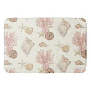 Beach Ocean Seashell Coral Starfish Watercolor Bath Mat
