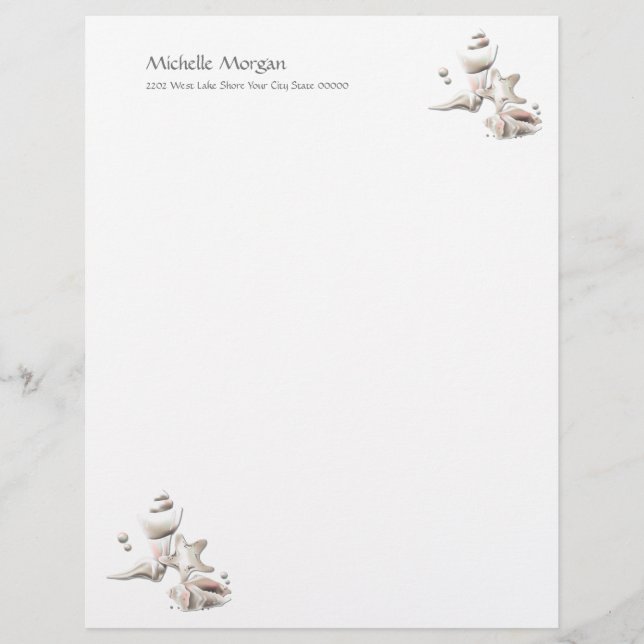 Beach Ocean Seashells Personalized Custom Letterhead (Front)