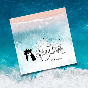 Beach Ocean Spray tan script dripping glitter gold Square Business Card