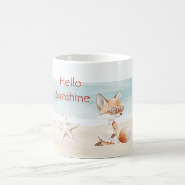 Beach Ocean Starfish Fox Hello Sunshine Coffee Mug (Center)