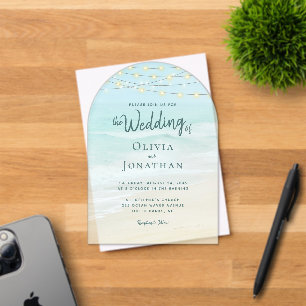 Beach Ocean String Lights Wedding Acrylic Invitations