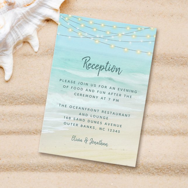 Beach Ocean String Lights Wedding Reception Enclosure Card (Creator Uploaded)