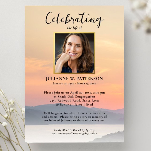 Beach Ocean Sunset Celebration of Life Photo Invitation (Creator Uploaded)