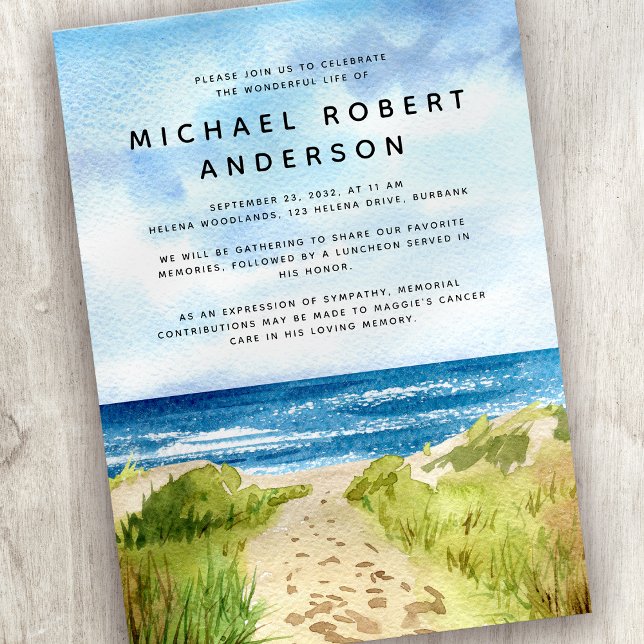 Beach Ocean Tribute Celebration of Life Memorial Invitation (Creator Uploaded)