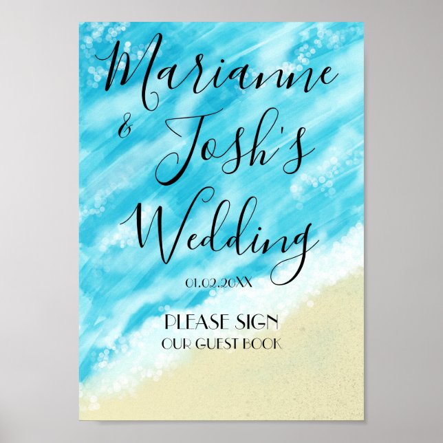Beach Ocean Tropical Wedding Guest Book Sign (Front)