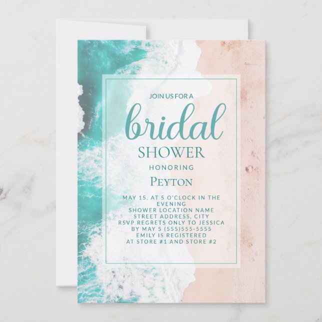 Beach Ocean Turquoise Tan Coastal Bridal Shower  Invitation (Front)