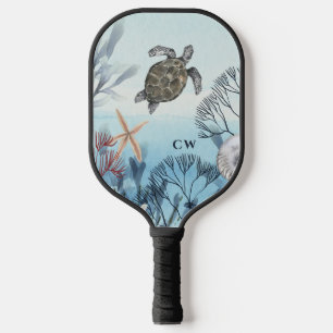 Beach Ocean Turtle Monogrammed Pickleball Paddle