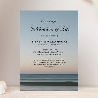 Beach Ocean Water Celebration of Life Grey Blue In Invitation