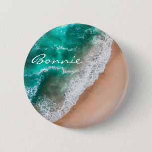 Beach ocean water on seashore sand tropical summer 2 inch round button