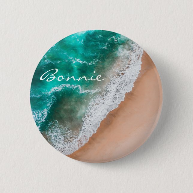 Beach ocean water on seashore sand tropical summer 2 inch round button (Front)
