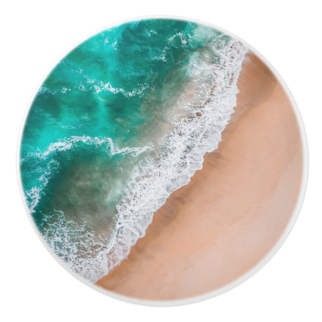 Beach ocean water on seashore sand tropical summer ceramic knob (Front)