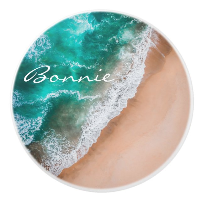 Beach ocean water on seashore sand tropical summer ceramic knob (Front)