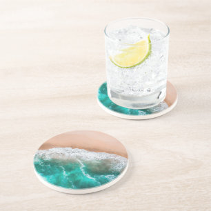 Beach ocean water on seashore sand tropical summer coaster