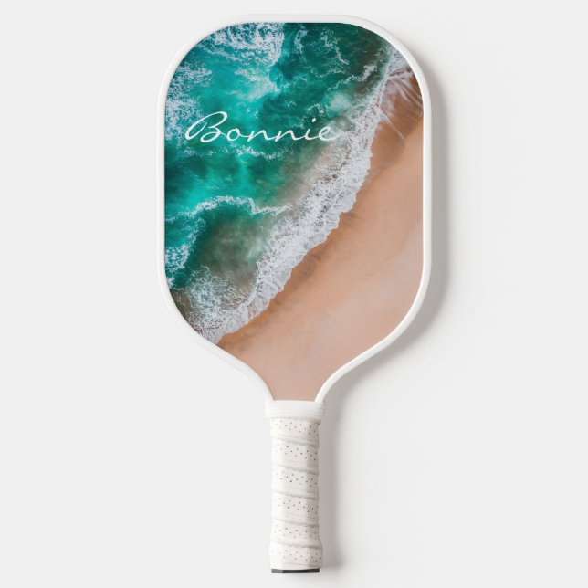 Beach ocean water on seashore sand tropical summer pickleball paddle (Front)