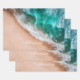 Beach ocean water on seashore sand tropical summer wrapping paper sheet