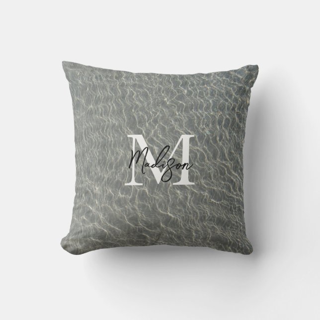 Beach Ocean Water Ripples & Sand Monogrammed  Throw Pillow (Front)