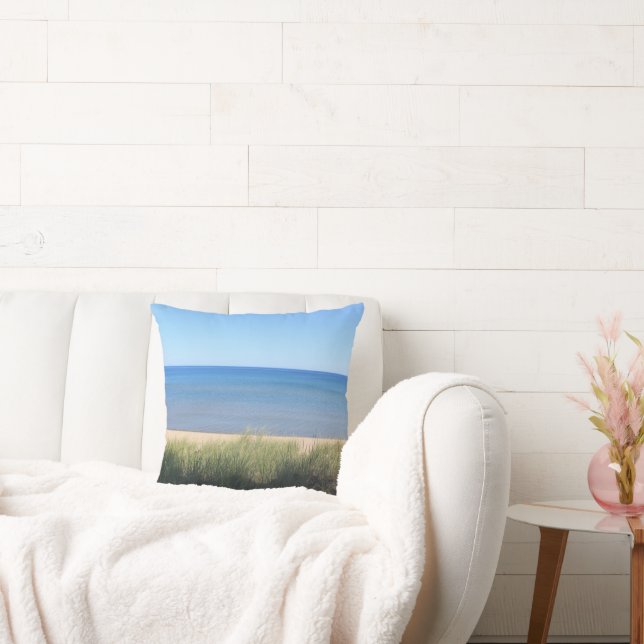 Beach Ocean Water Sky Blue Green Shore Scenic Gift Throw Pillow (Couch)