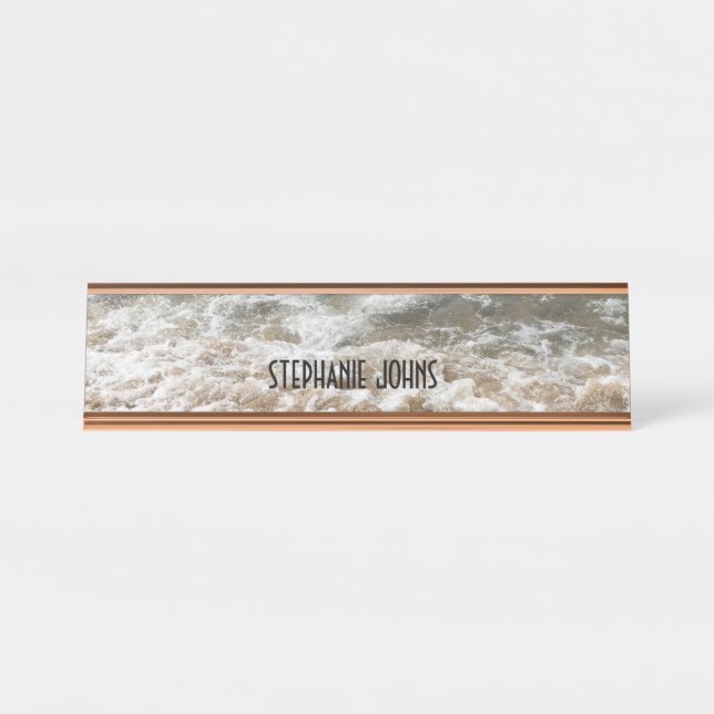 Beach Ocean Water Waves Monogram Custom Name Gift Desk Name Plate (Front)
