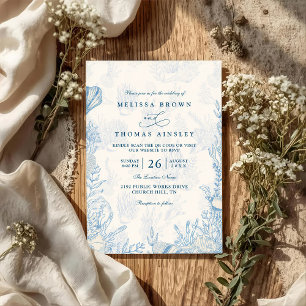Beach Ocean Watercolor Elegant QR Code Wedding Invitation