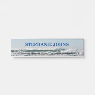 Beach Ocean Wave Monogrammed Name Water Blue Cool Door Sign