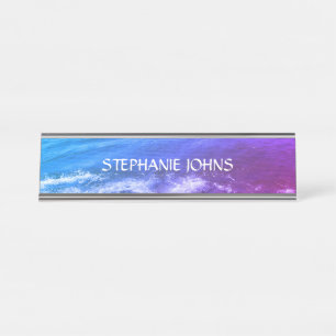 Beach Ocean Wave Monograms Custom Name Abstract Desk Name Plate