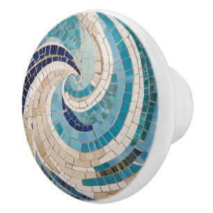 Beach & Ocean Waves Abstract Sea Aqua Blue Mosaic Ceramic Knob