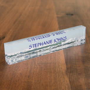 Beach Ocean Waves Monogrammed Name Blue Water Nameplate