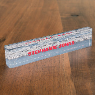 Beach Ocean Waves Monogrammed Name Red Blue Nameplate