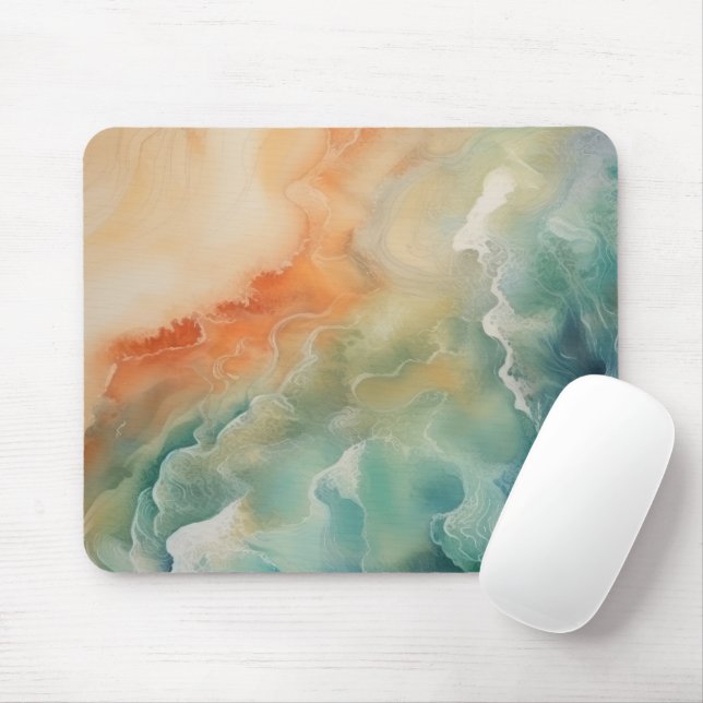 Beach Ocean Waves Teal Aqua Sandy Orange  Mouse Pad (With Mouse)
