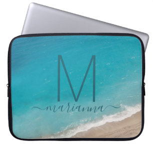 Beach Ocean Waves Teal Personalized Laptop Sleeve