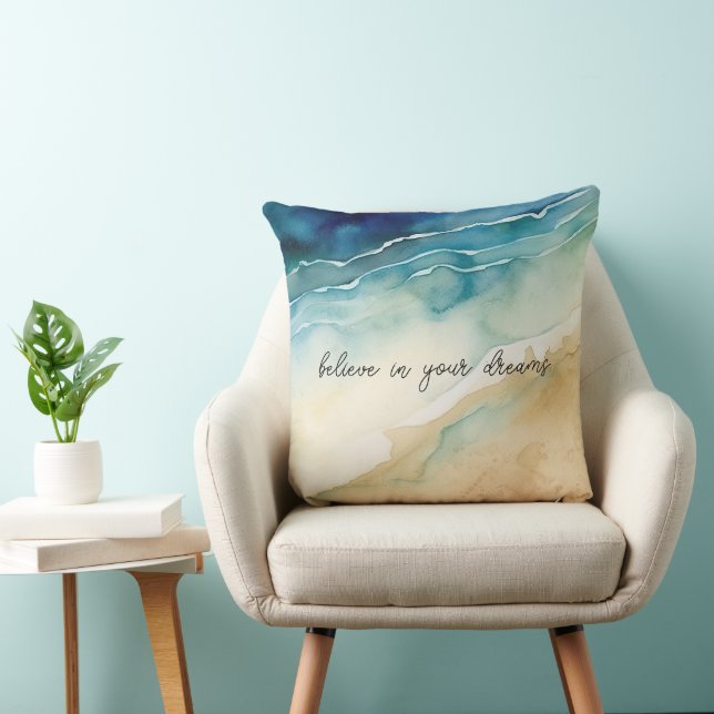 Beach Ocean Waves Throw Pillow (Chair)