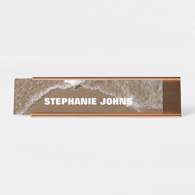 Beach Ocean Waves Water Monogram Custom Name Cute Desk Name Plate (Front)