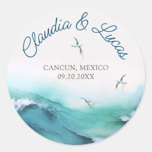 Beach Ocean Waves Wedding Classic Round Sticker
