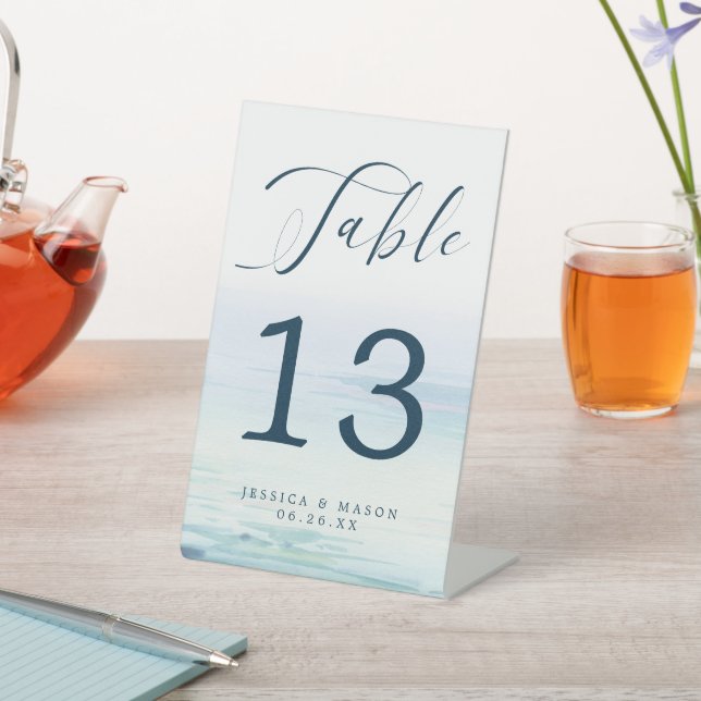 Beach Ocean Wedding Table Numbers Pedestal Sign (In SItu)