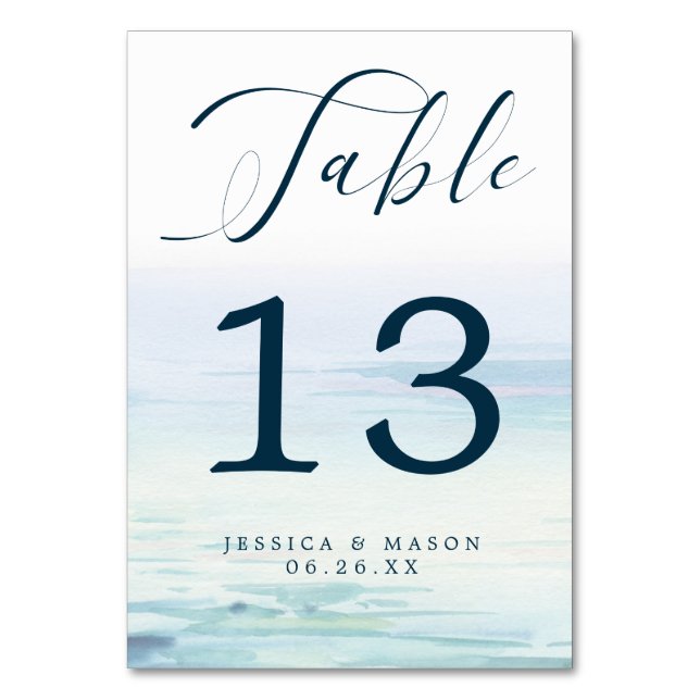 Beach Ocean Wedding Table Numbers Pedestal Sign (Front)