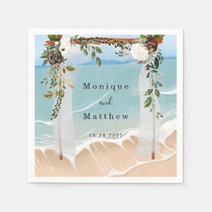 Beach Ocean White Canopy Floral Modern Wedding Napkin