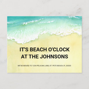 Beach O'Clock Ocean Waves New Home Moving Announcement Postcard